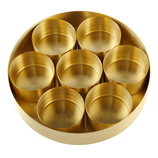 Brass Masala Box In Half Engraving Design (Round)