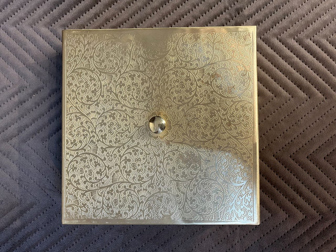 Brass Masala Box In Half Engrave Design (Square)