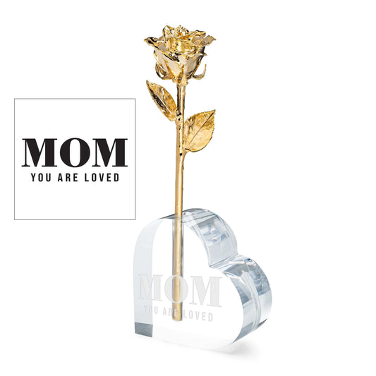 Mom You Are Loved Combo (24K Gold Dipped) Real Rose with Heart Vase