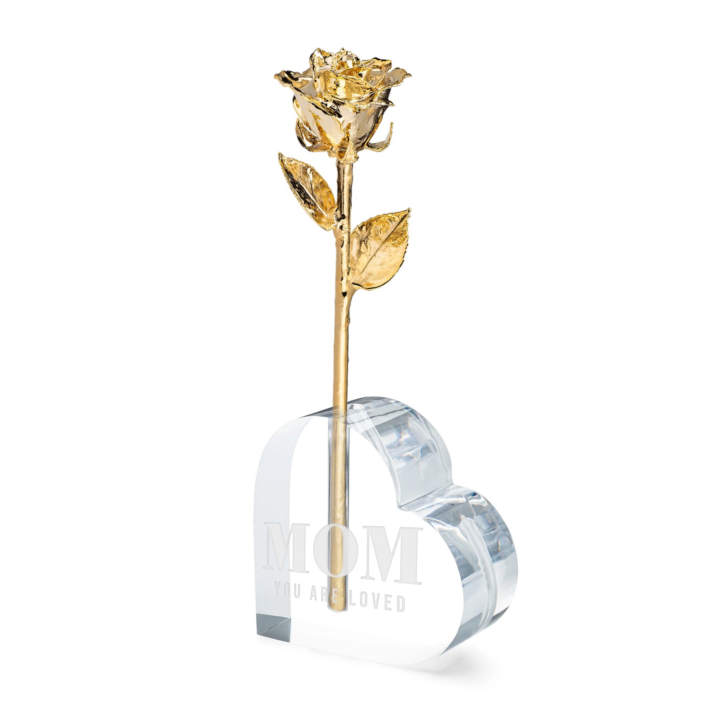 Mom You Are Loved Combo (24K Gold Dipped) Real Rose with Heart Vase
